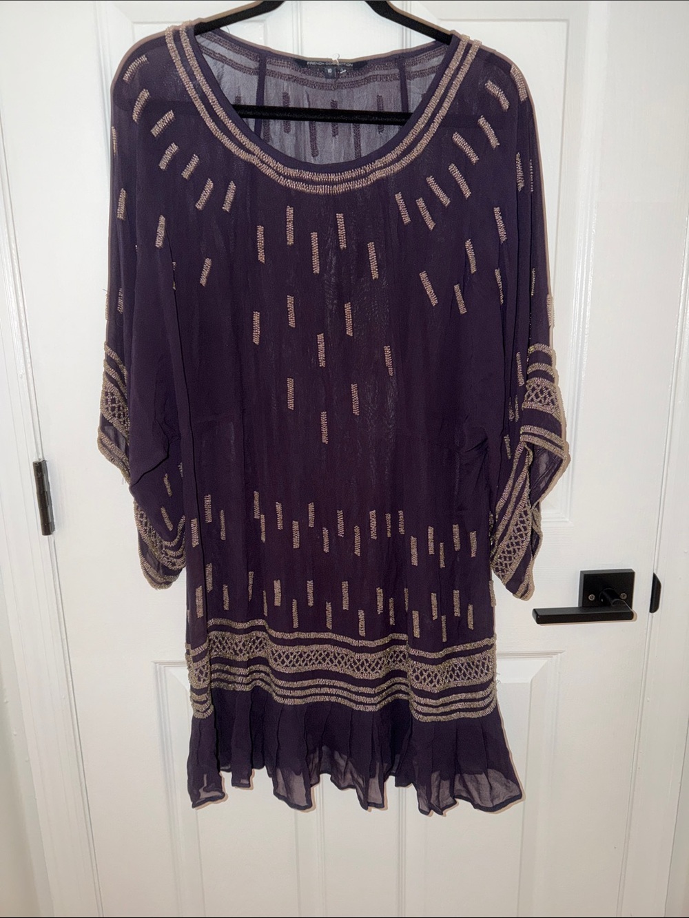French Connection Navy/Purple Embellished Sheer Tunic